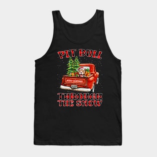 Christmas Pit Bull Through The Snow Dog Santa Truck Tree Tank Top